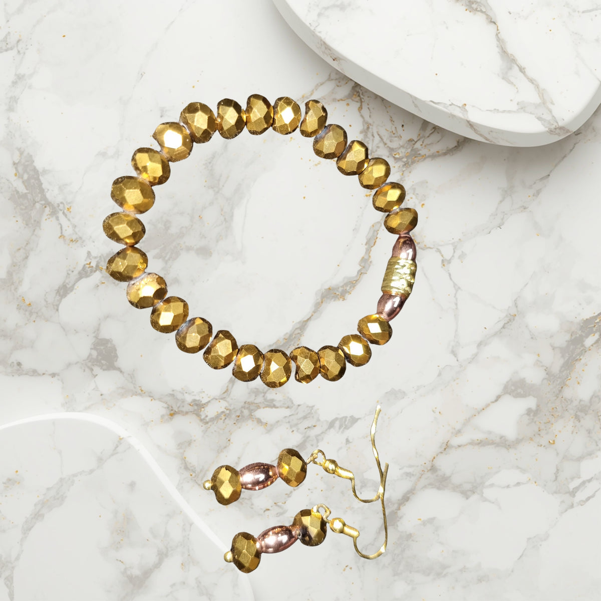 Metallic Gold Bracelet and Earrings