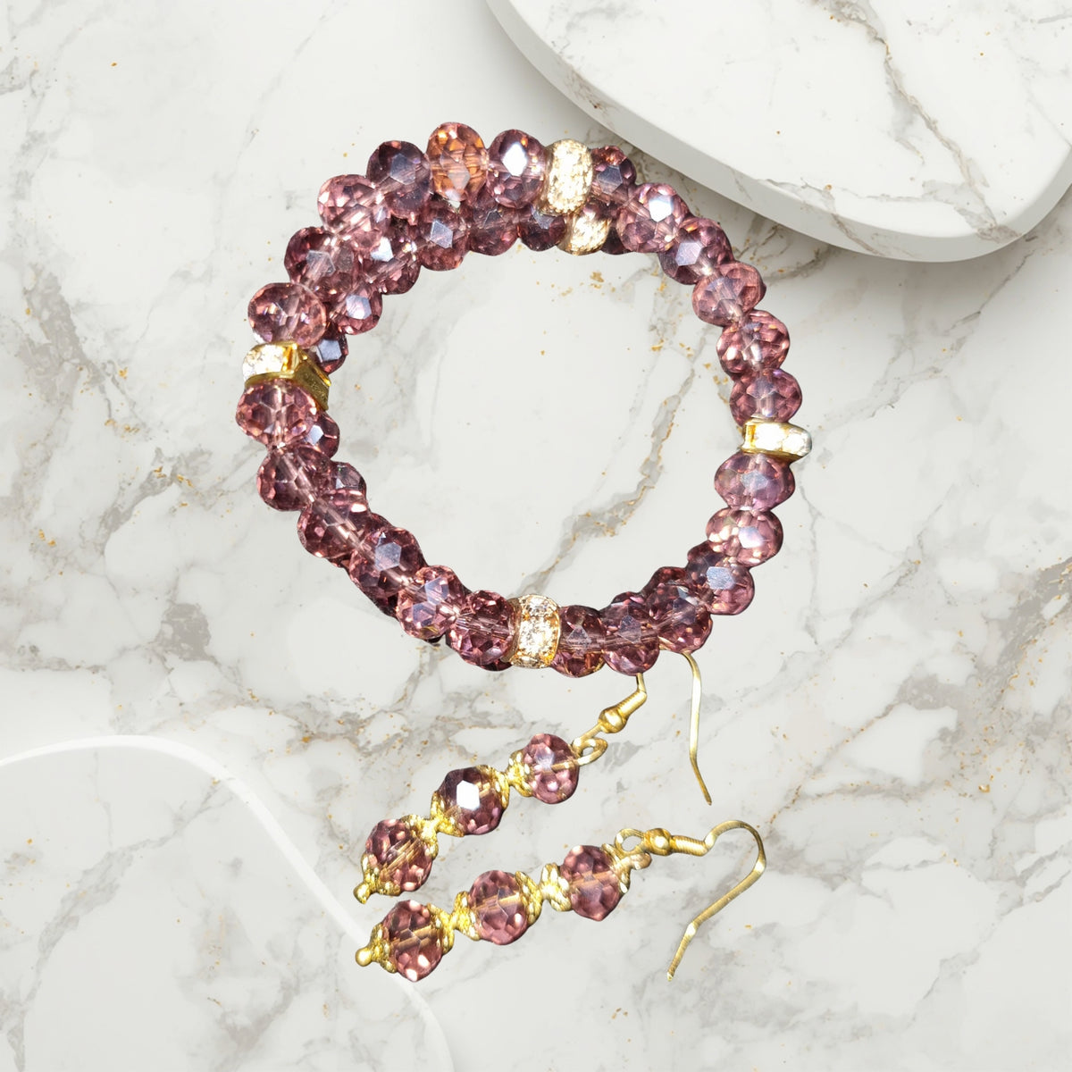 Pink and Sparkly Bracelet and Earrings