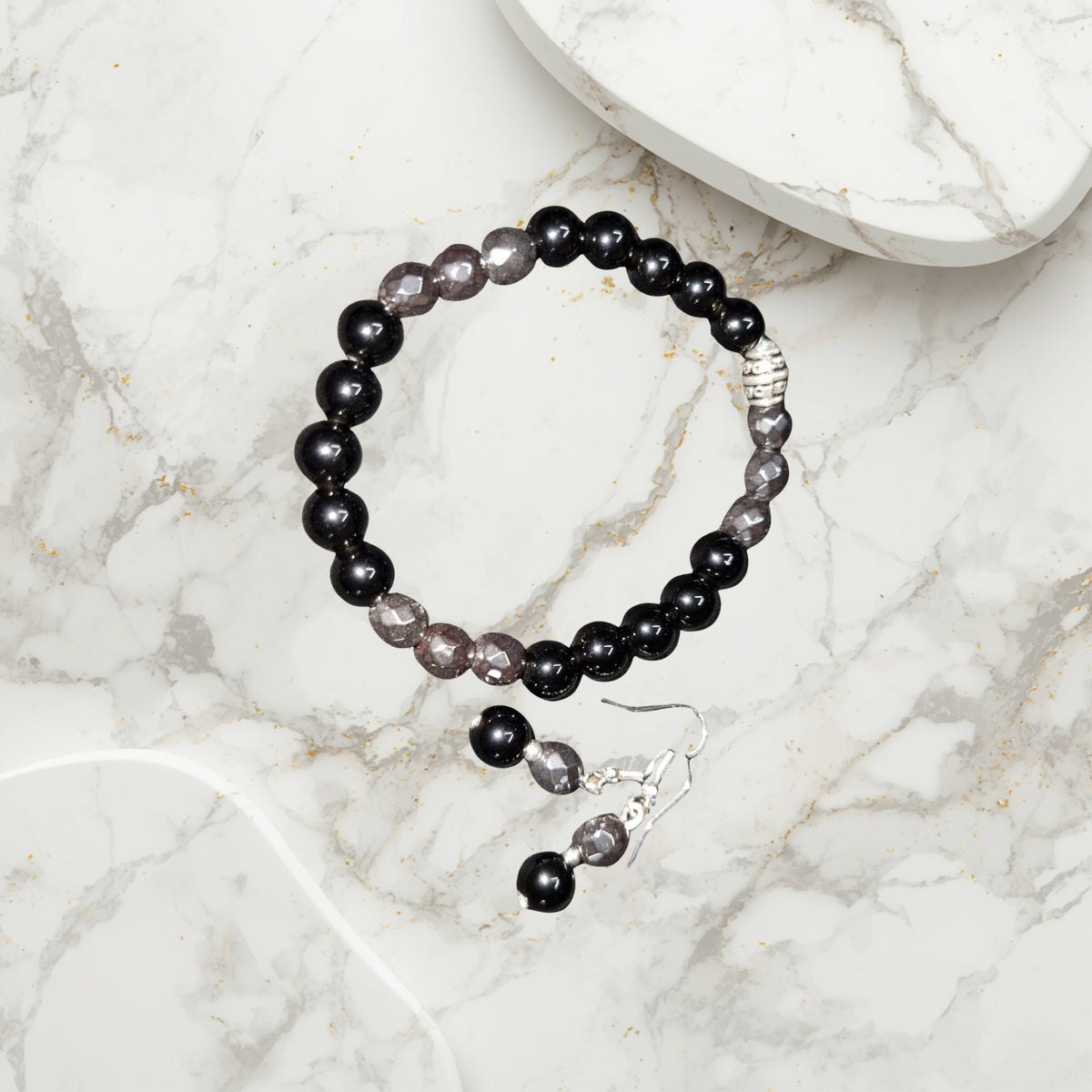 Black Tourmaline and Hematite Bracelet and Earring set