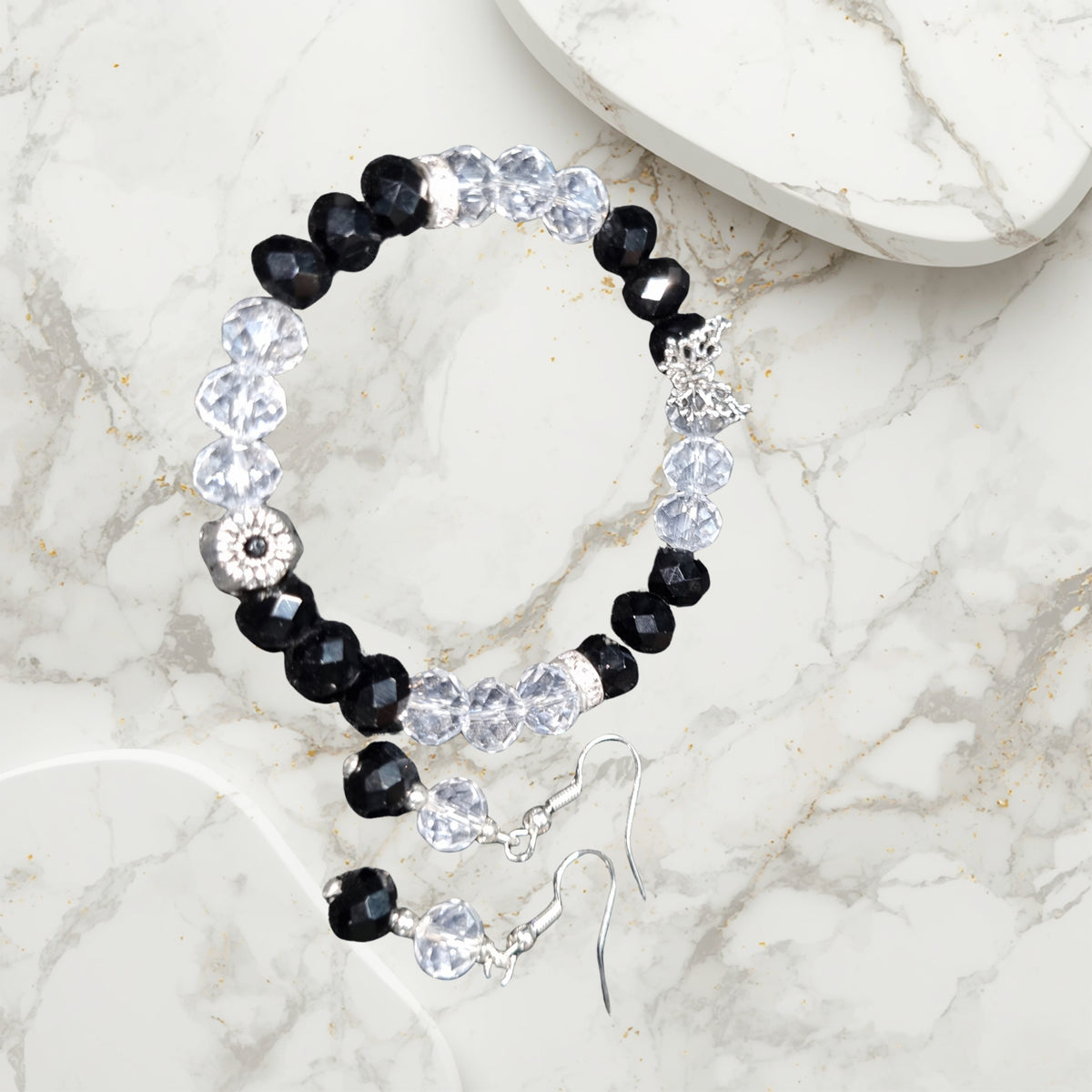 Black and Silver Bracelet and Earrings