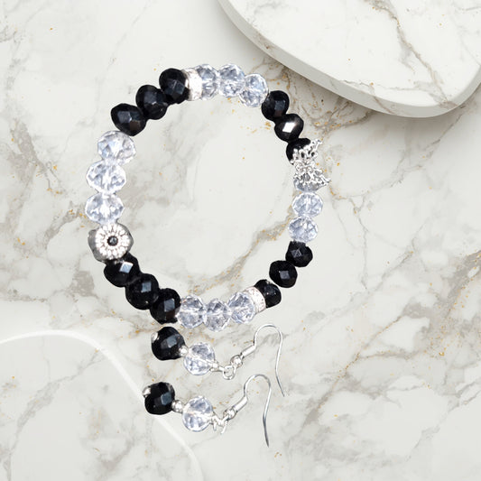 Black and Silver Bracelet and Earrings