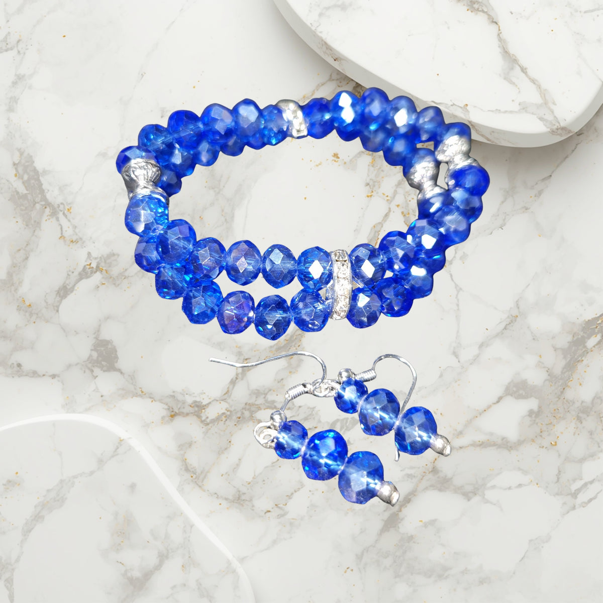 Blue and Silver Bracelet and Earrings