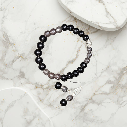 Black Tourmaline and Hematite Bracelet and Earring set